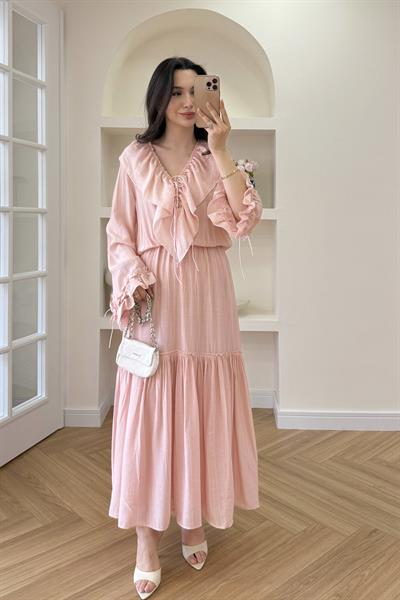 LAURA FIRFIRLI ELBİSE - PUDRA PEMBE