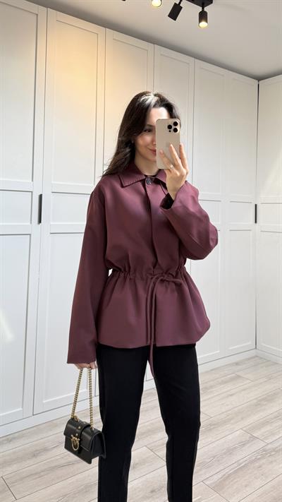 LEYA BELDEN BAĞLAMALI TRENÇKOT - BORDO