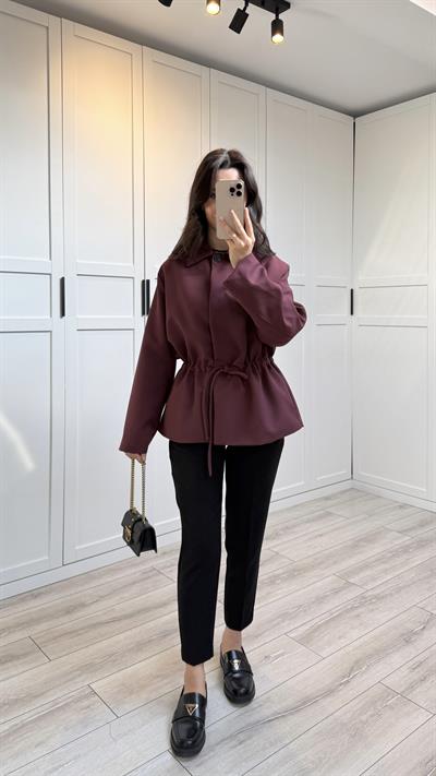 LEYA BELDEN BAĞLAMALI TRENÇKOT - BORDO