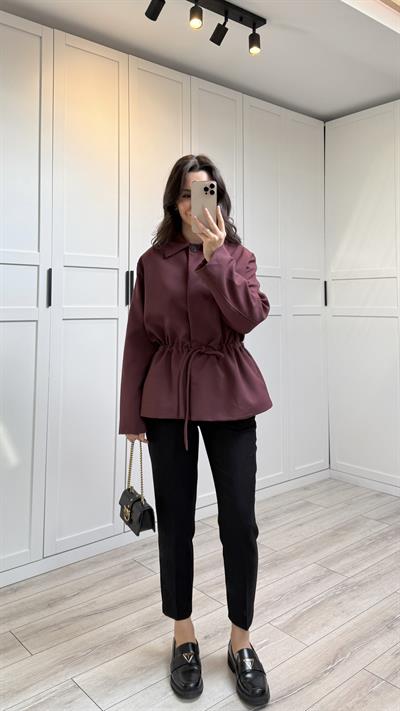 LEYA BELDEN BAĞLAMALI TRENÇKOT - BORDO