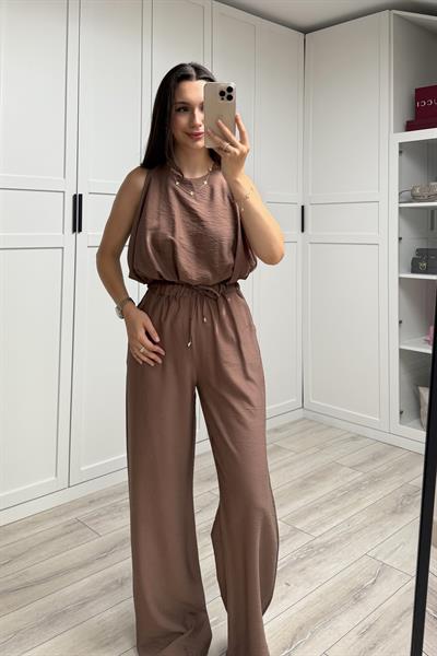 LİSA BALON BLUZLU TAKIM - KAHVERENGİ 