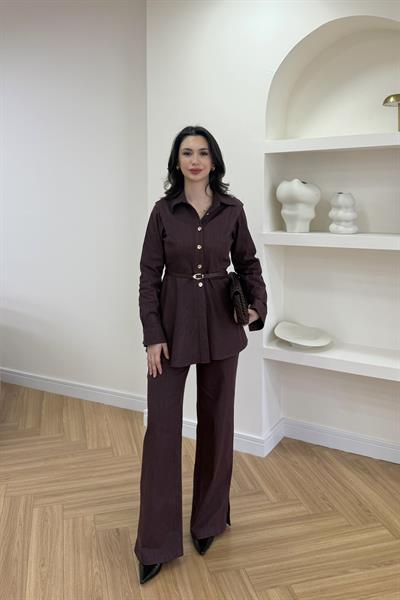 LUNA KEMERLİ DENİM TAKIM - BORDO