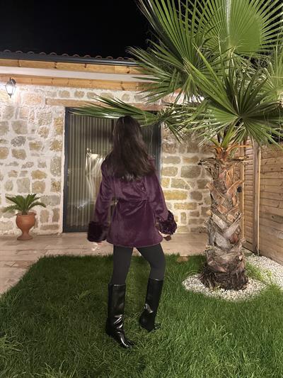 NOIR FİYONK YAKA KÜRKLÜ KABAN - MÜRDÜM