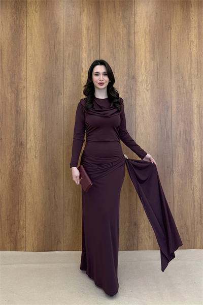 NOİRA AKSESUAR DETAYLI ELBİSE - BORDO