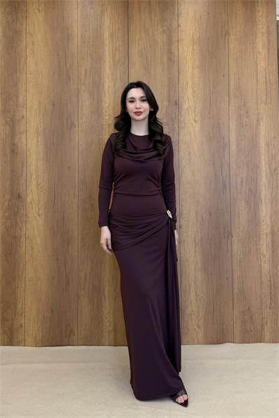 NOİRA AKSESUAR DETAYLI ELBİSE - BORDO