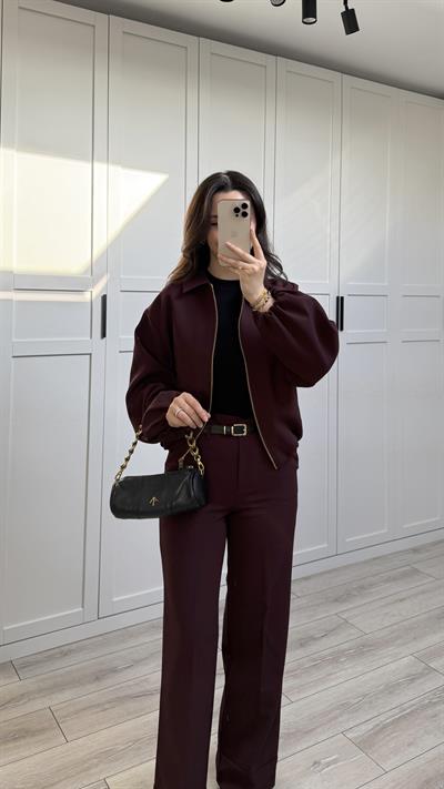 PAÇASI KATLAMALI CEKET PANTOLON TAKIM - BORDO