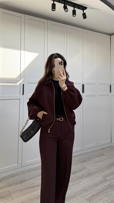 PAÇASI KATLAMALI CEKET PANTOLON TAKIM - BORDO