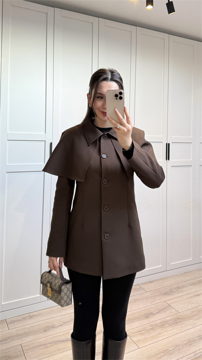 PELERİN DETAYLI FİT CEKET - KAHVERENGİ
