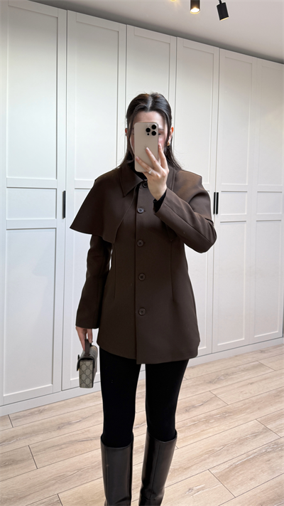 PELERİN DETAYLI FİT CEKET - KAHVERENGİ