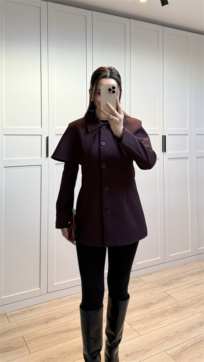 PELERİN DETAYLI FİT CEKET - MÜRDÜM