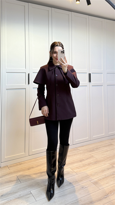PELERİN DETAYLI FİT CEKET - MÜRDÜM