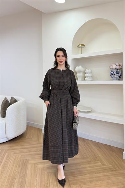 PERLA EKOSE ELBİSE - KAHVERENGİ