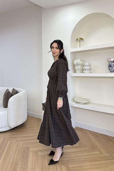 PERLA EKOSE ELBİSE - KAHVERENGİ