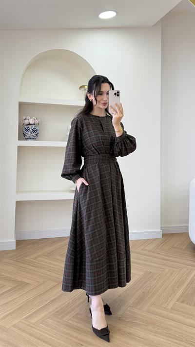 PERLA EKOSE ELBİSE - KAHVERENGİ