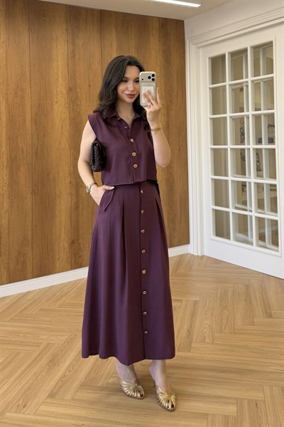 ROSA YELEKLİ ETEK TAKIM - MÜRDÜM