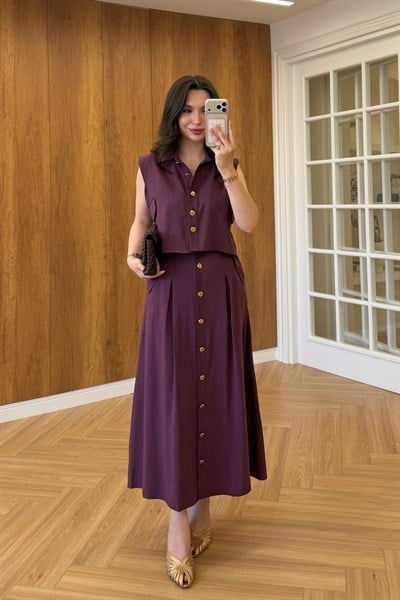 ROSA YELEKLİ ETEK TAKIM - MÜRDÜM