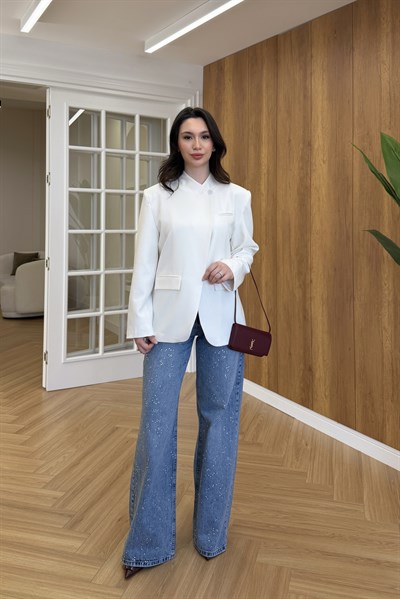 TEK DÜĞMELİ BLAZER CEKET - BEYAZ
