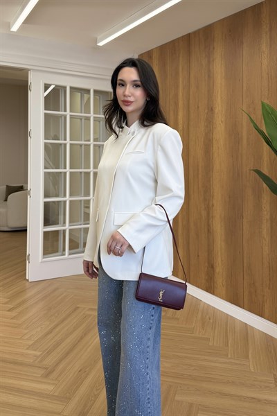 TEK DÜĞMELİ BLAZER CEKET - BEYAZ
