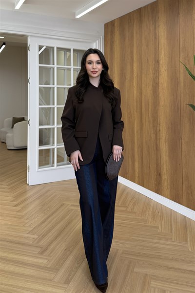 TEK DÜĞMELİ BLAZER CEKET - KAHVERENGİ