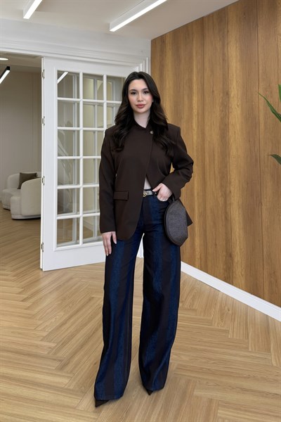 TEK DÜĞMELİ BLAZER CEKET - KAHVERENGİ
