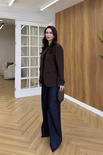 TEK DÜĞMELİ BLAZER CEKET - KAHVERENGİ