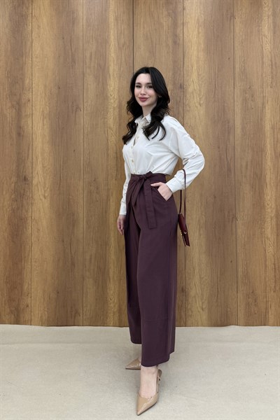 YANDAN BAĞLAMALI PANTOLON - BORDO