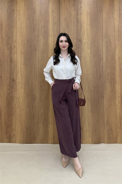 YANDAN BAĞLAMALI PANTOLON - BORDO