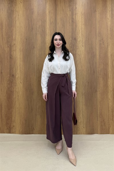 YANDAN BAĞLAMALI PANTOLON - BORDO