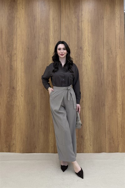 YANDAN BAĞLAMALI PANTOLON - TAŞ