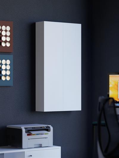 Kapaklı 4 Raflı İnce Banyo Dolabı, Çok Amaçlı Raflı İnce Kapaklı Dolap, MDF