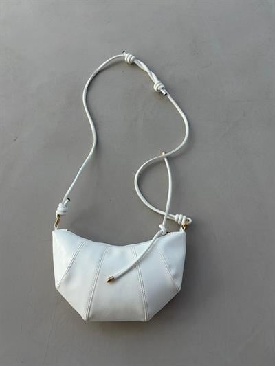 Croissant Deri Çapraz Çanta Beyaz