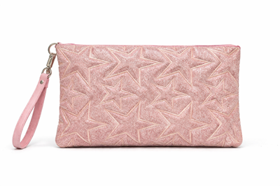 Winx Yıldız Dokulu Clutch Çanta Simli Pudra