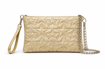 Winx Yıldız Dokulu Clutch Çanta Simli Gold