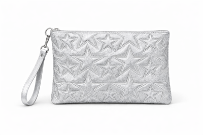 Winx Yıldız Dokulu Clutch Çanta Simli Gümüş