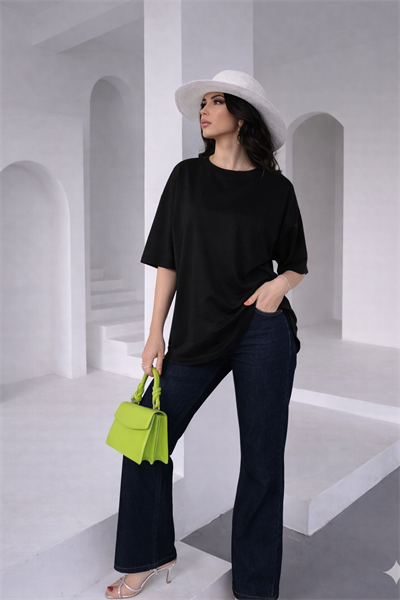Kadın Bisiklet Yaka Basic Kısa Kollu Regular Rahat Kesim T-Shirt 6644