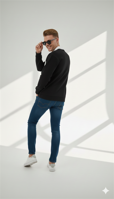 Unısex Gömlek Yaka Üç İplikli Düğmeli Yumuşak Dokulu Çift Renk Sweatshirt