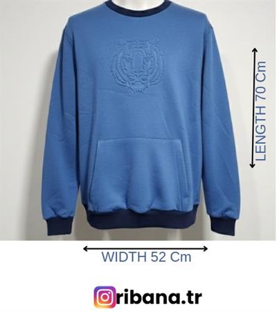 Unısex Regular Fit Bisiklet Yaka Aslan Baskılı Üç İplik Cep Detaylı Lacivert Sweatshirt
