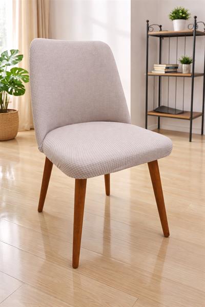 Jakarlı Sandalye Kılıfı Büyük Oval Pitikare Desen - Vizon