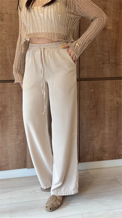 %100 Tencel Bej Palozzo Pantolon 