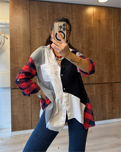 Asimetrik Kesim Patchwork Gömlek