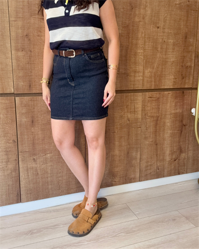 Premium Likralı Kemerli Jean Etek