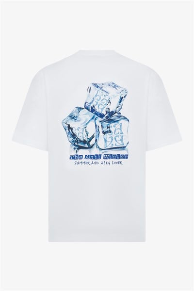 Buz Baskılı Ekru Oversize T-Shirt 05