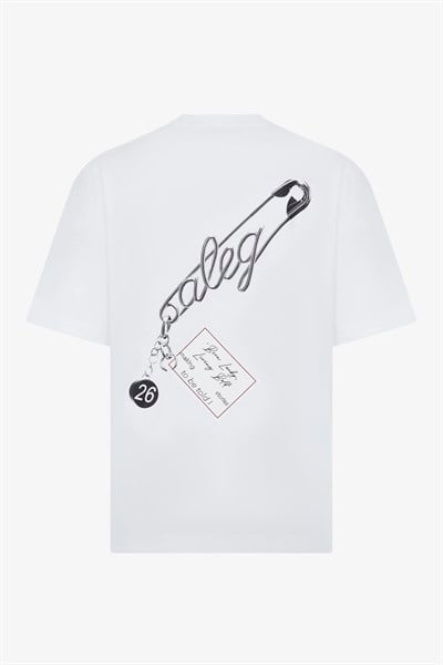 Çengelli İğne Baskılı Ekru Oversize T-Shirt 40