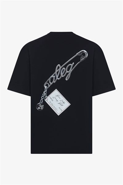 Çengelli İğne Baskılı Siyah Oversize T-Shirt 40