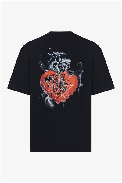 Kalp Baskılı Siyah Oversize T-Shirt 43