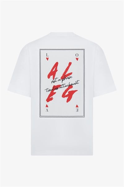 Kart Baskılı Ekru Oversize T-Shirt 123