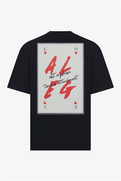 Kart Baskılı Siyah Oversize T-Shirt 123