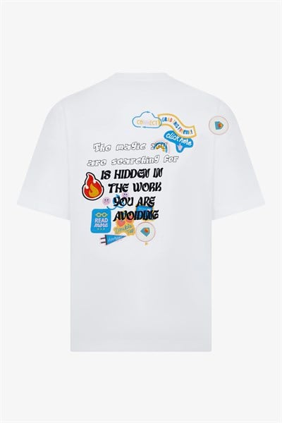 Magic Baskılı Ekru Oversize T-Shirt 125