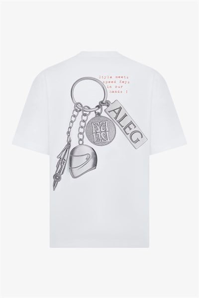 Pit Lane Baskılı Ekru Oversize T-Shirt 94