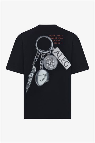 Pit Lane Baskılı Siyah Oversize T-Shirt 94
